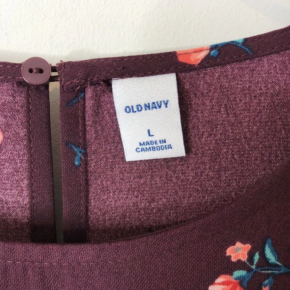 Old Navy Women's Long Sleeve Woven Shift Burgundy Ditsy Floral Dress Size Large - Picture 4 of 8